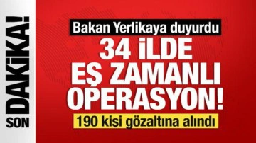 Bakan Yerlikaya duyurdu... 34 ilde 'NARKOGÜÇ' operasyonu: 190 gözaltı