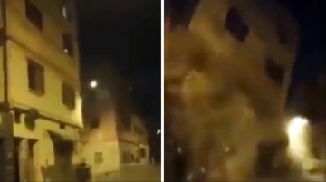 Fas'taki deprem anından ilk görüntüler! Devasa bina insanların üzerine böyle yıkıldı